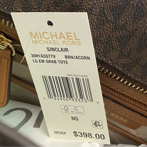 NWT MICHAEL Kors Sinclair Large MK Studded Logo Tote Brown Acorn MSRP $398 - Picture 5 of 5